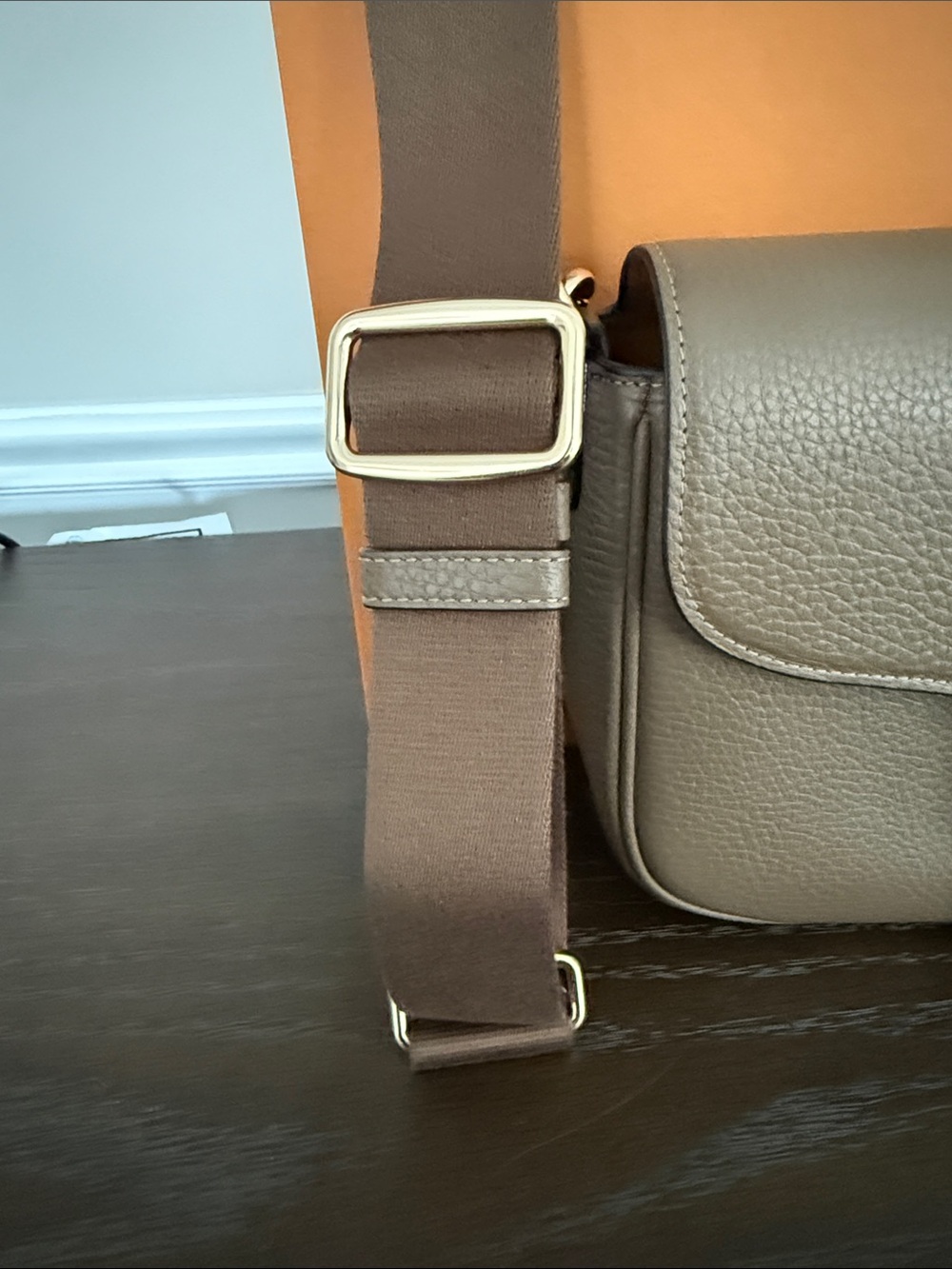 Coach Pebbled Amelia saddle Leather Crossbody Bag in dark stone color. - Picture 5 of 7
